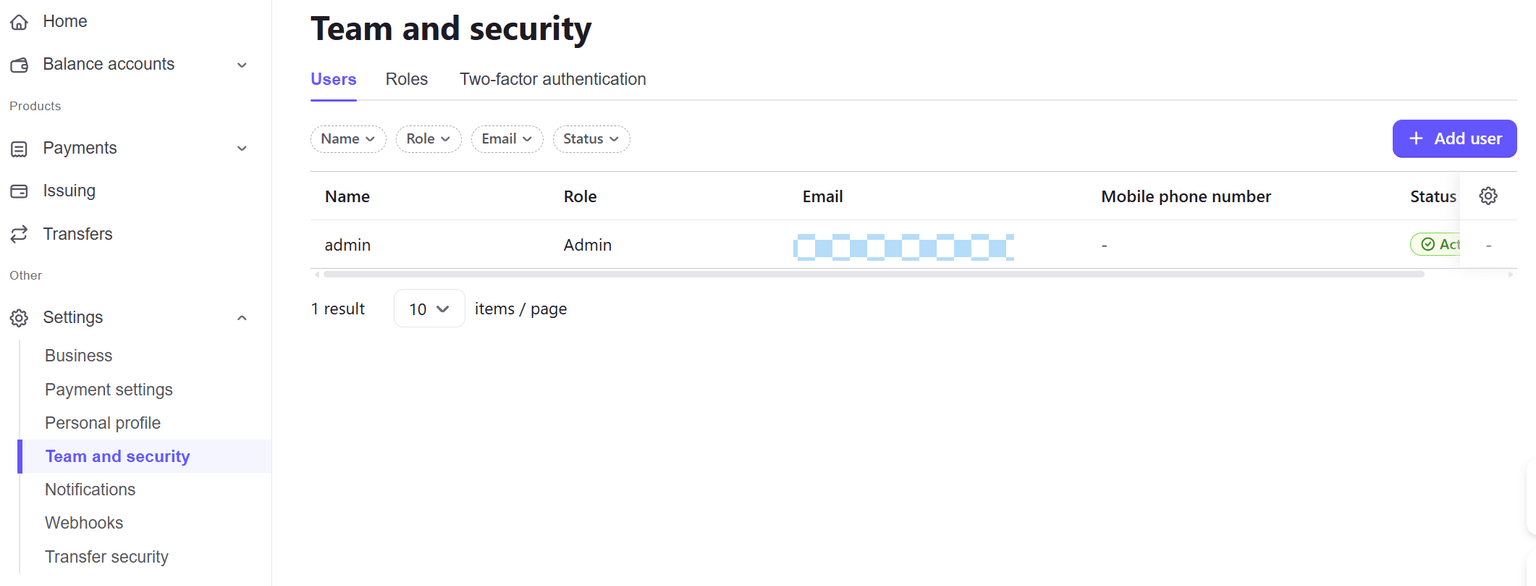 Team and Security Page