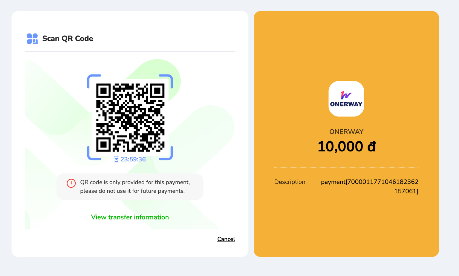 VIET QR code payment flow